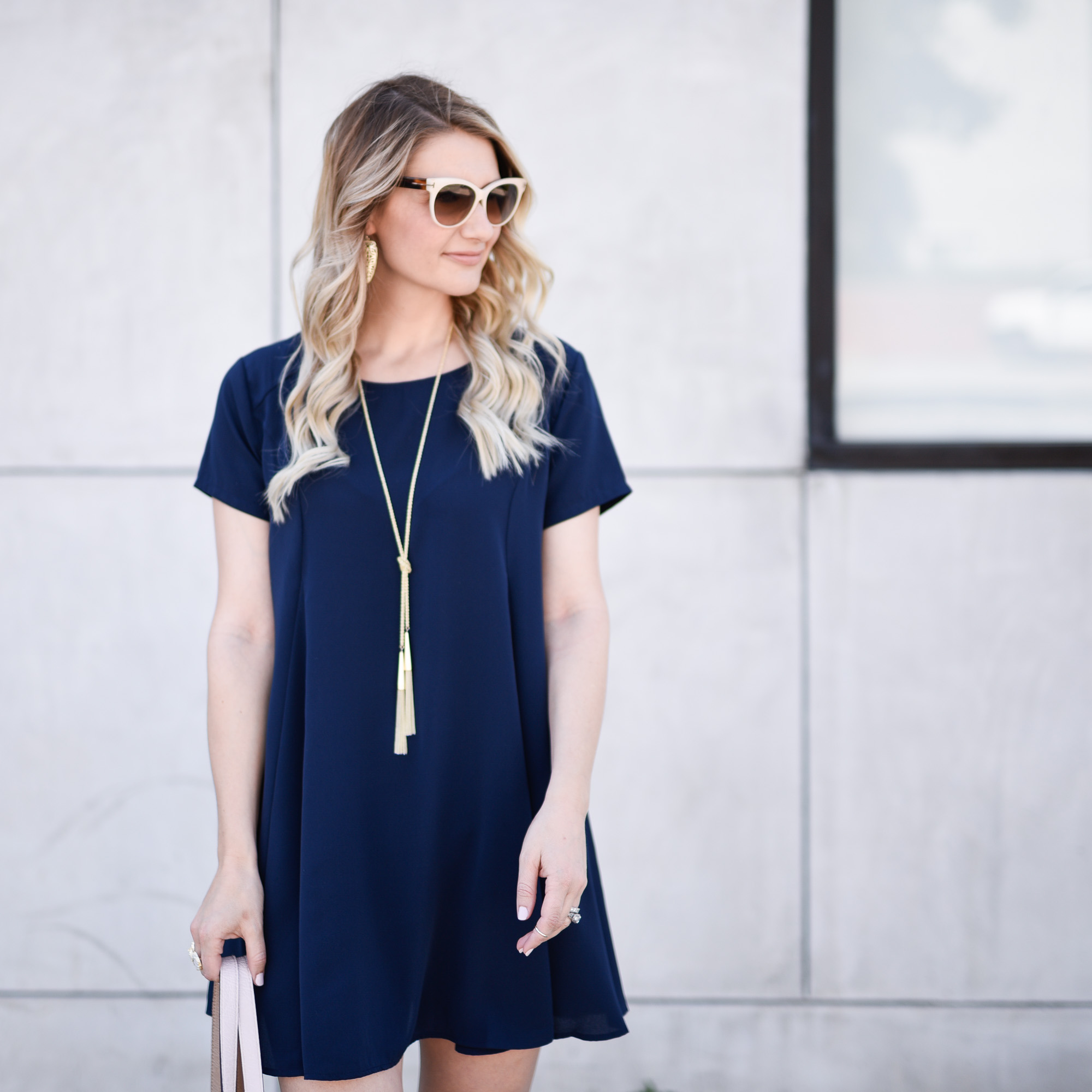 Navy Swing Dress and Neutrals