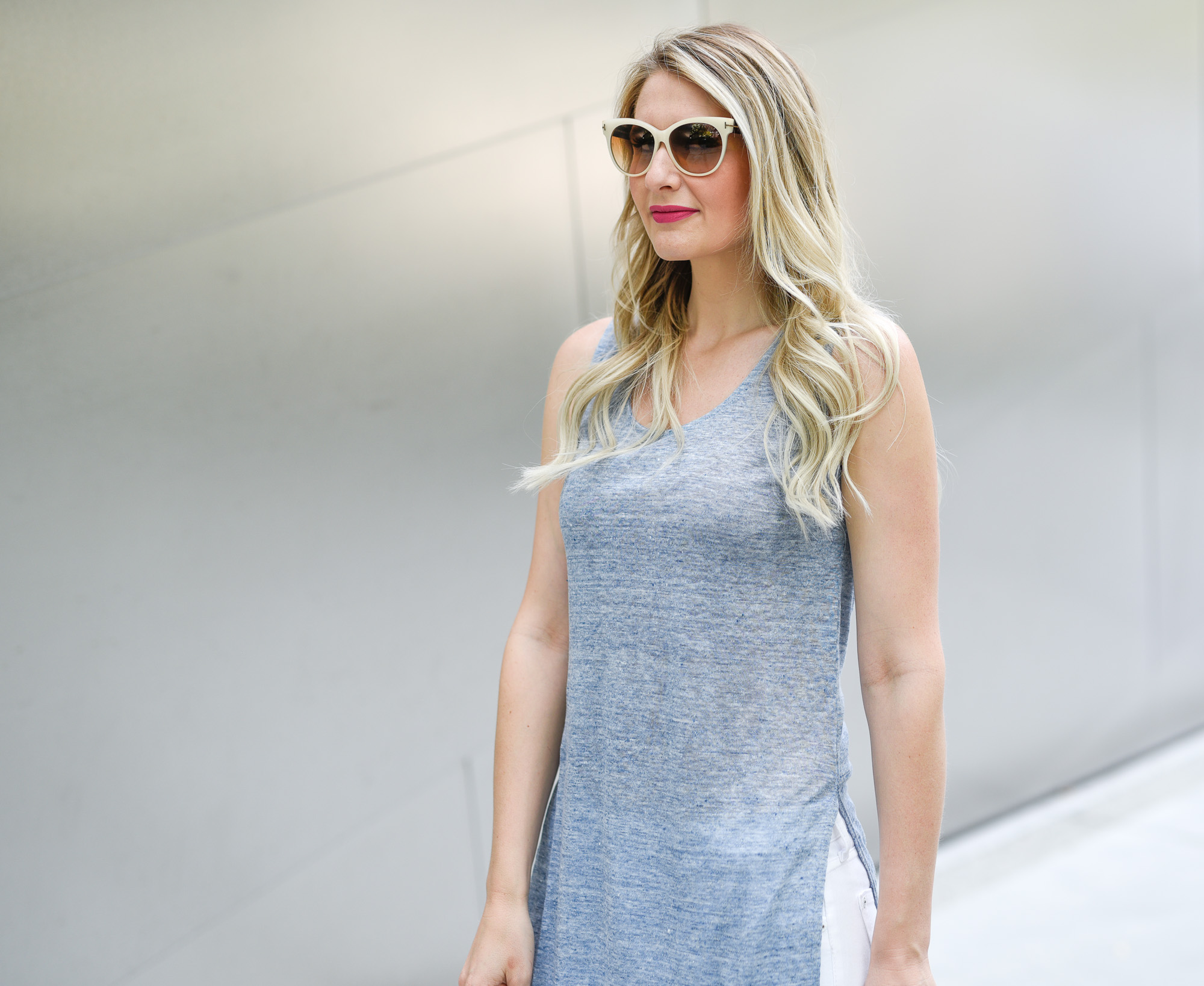 baby blue tunic with a side slit