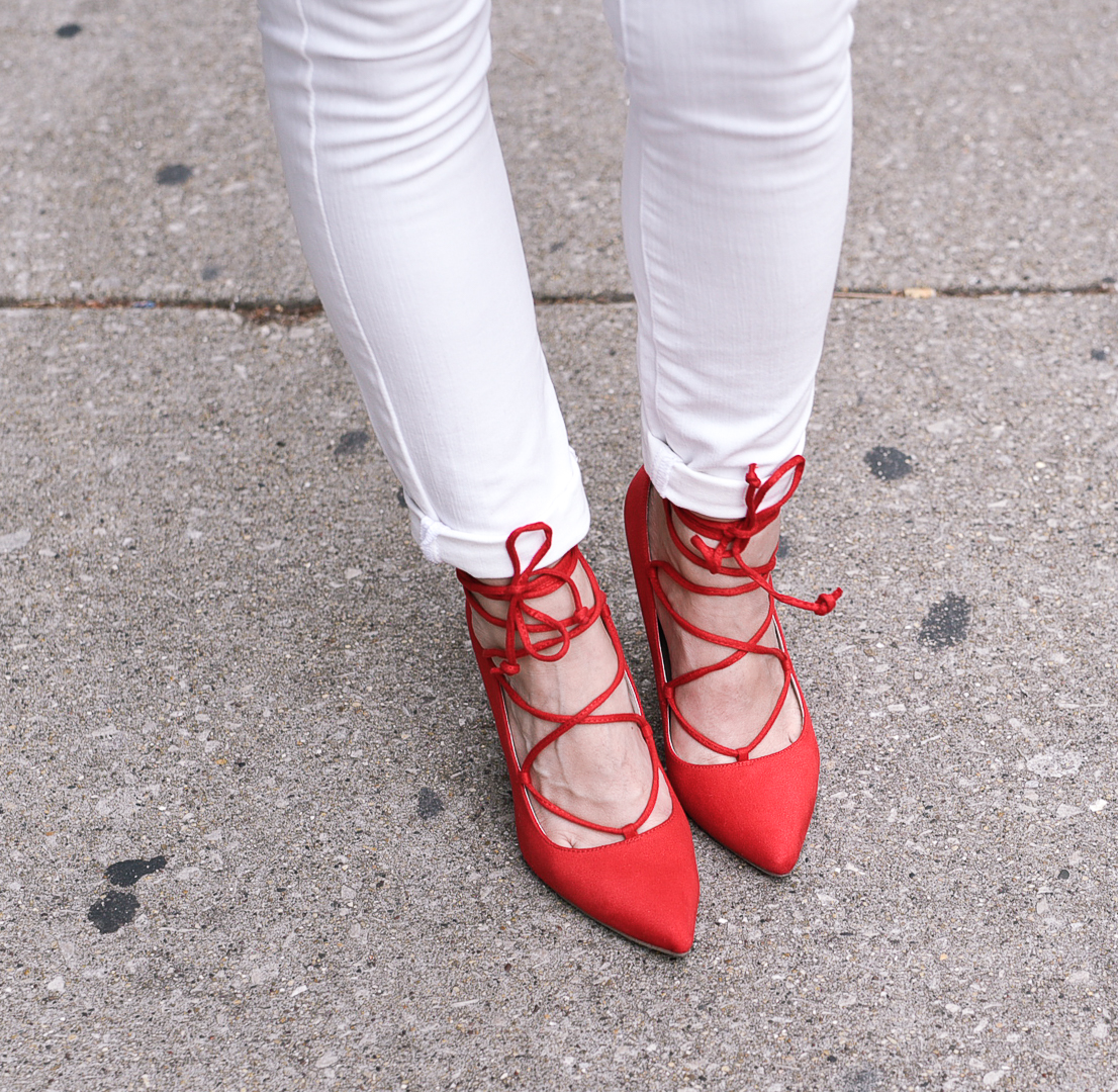 Red Lace Up Pumps for the Holidays 
