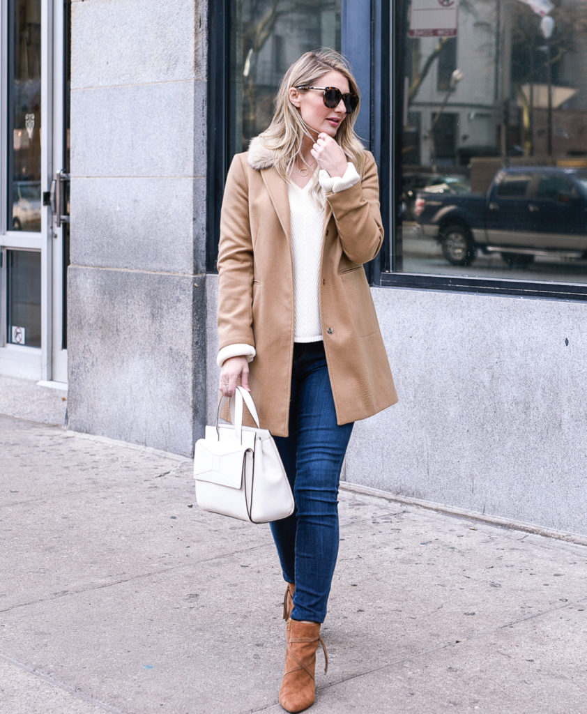 Faux Fur Camel Collar Coat