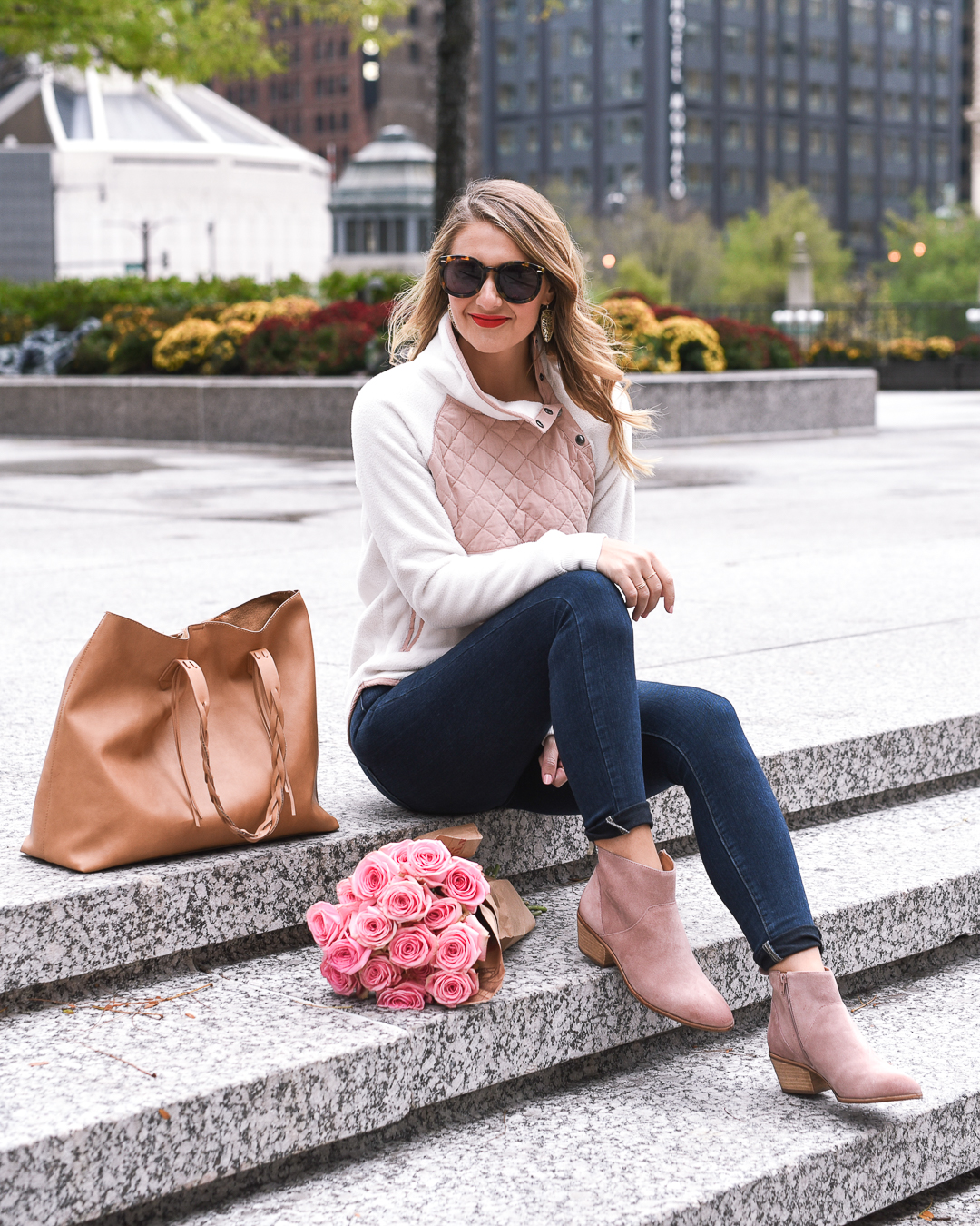 pink ankle boots outfit