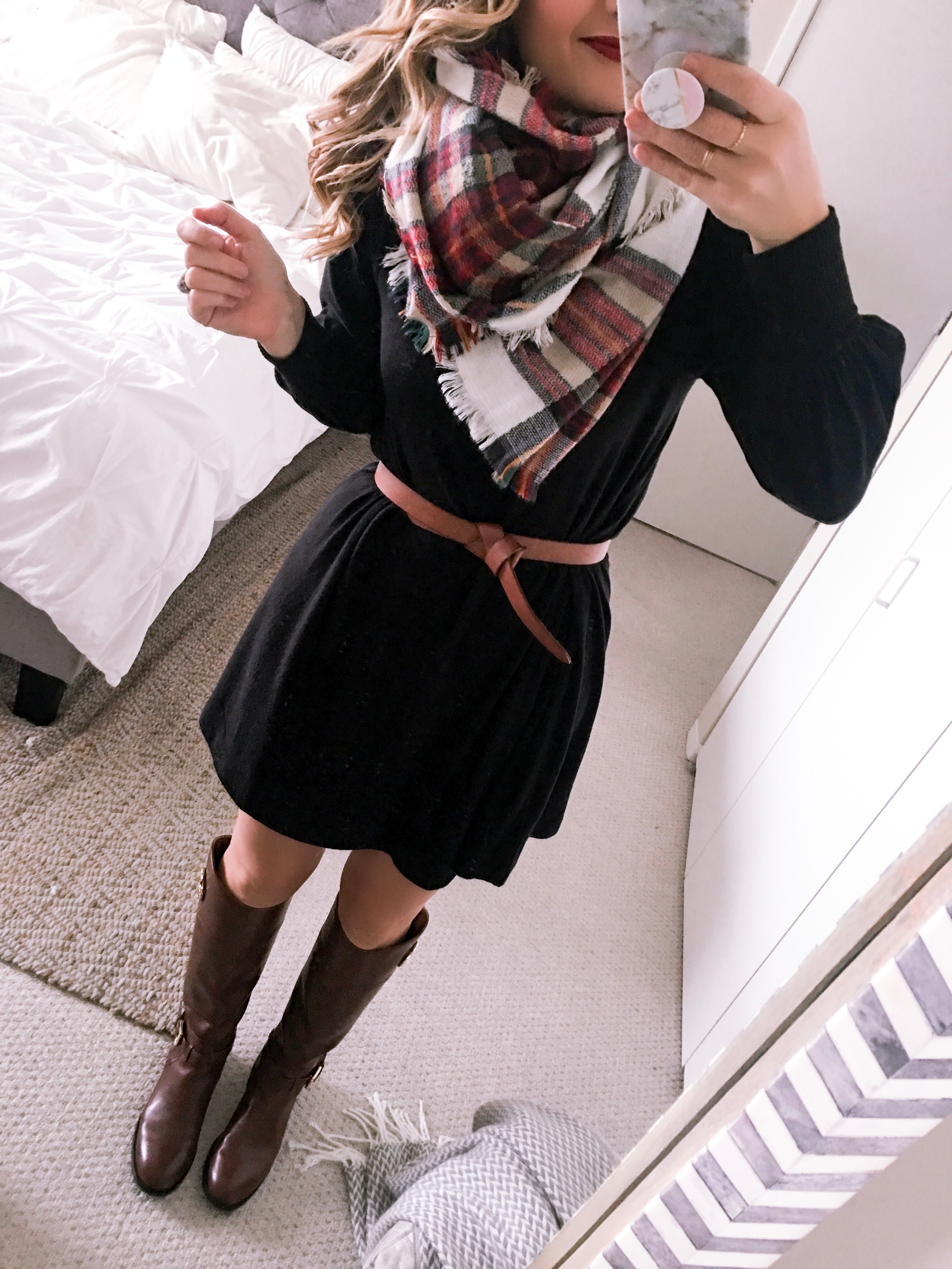 OOTD : Black Dress and Brown Riding Boots