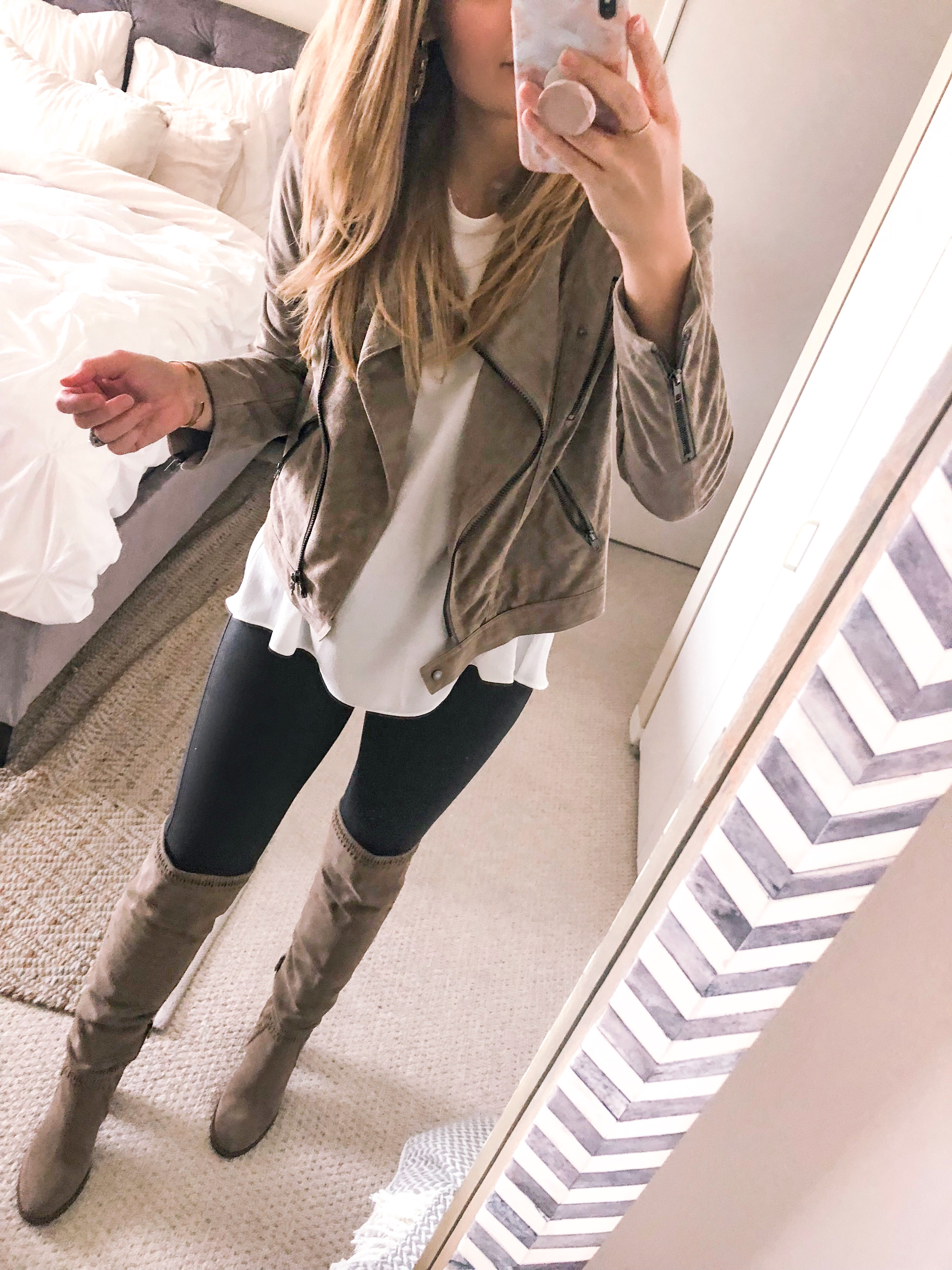 faux leather leggings with boots