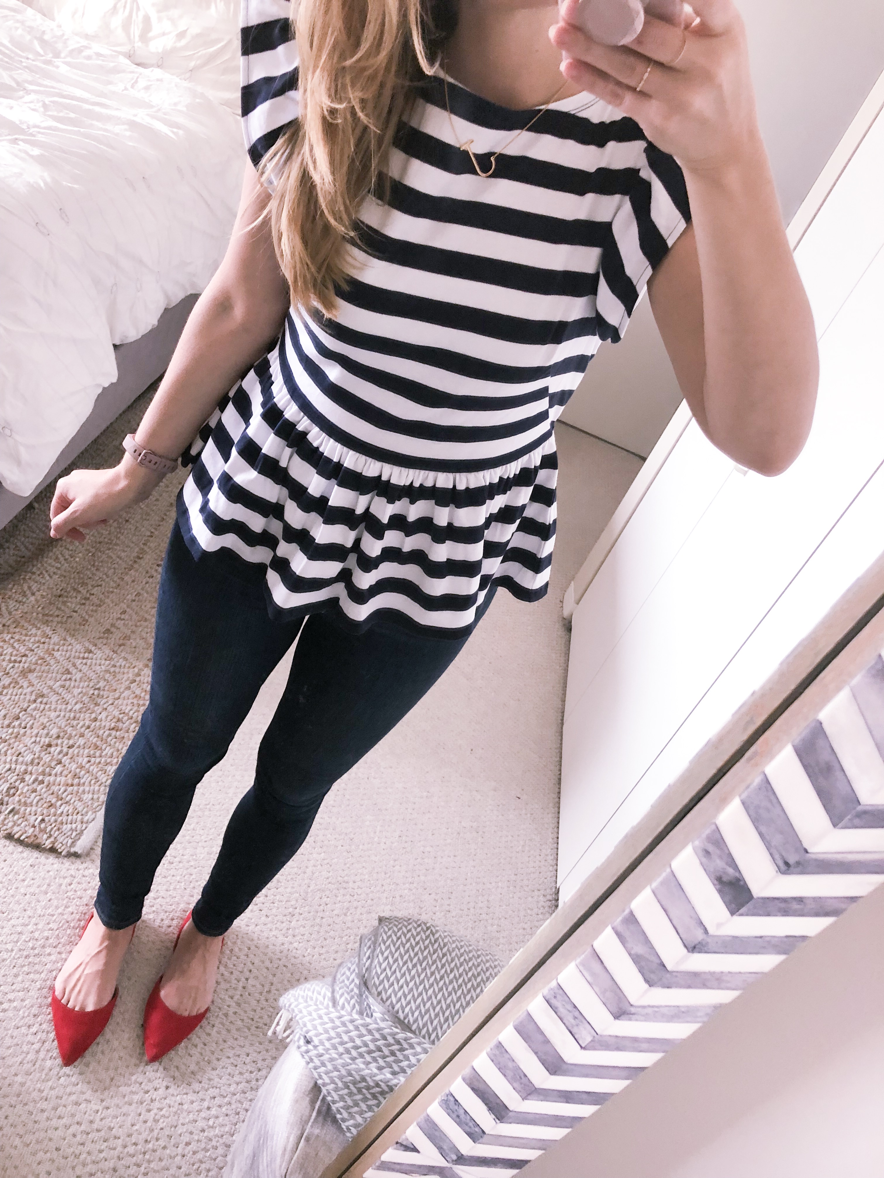 navy striped peplum top