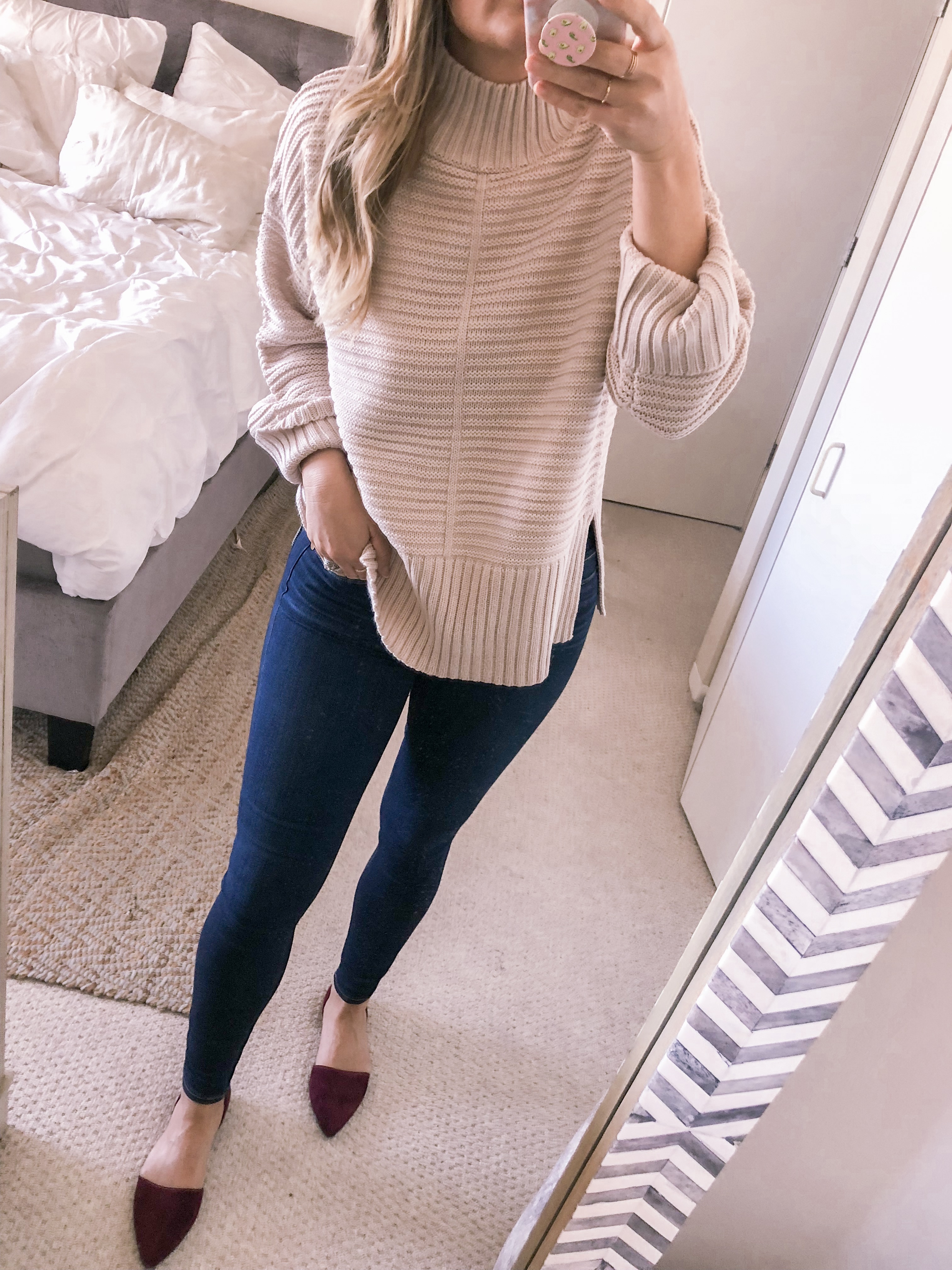 burgundy flats outfit