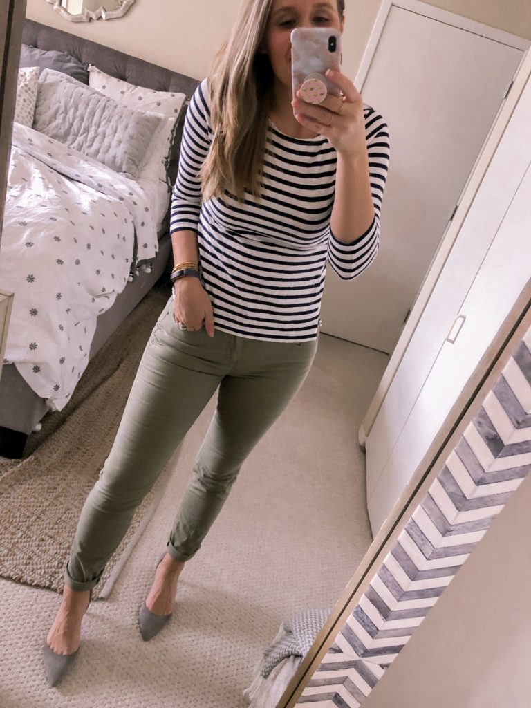 green pants with white stripe